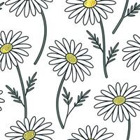 Bohemian daisy seamless tile pattern with vibrant white daisies and intricate details on white background ideal for eclectic spaces Clean vector