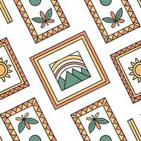 Bohemian eclectic frame seamless tile pattern with vibrant colors and diverse elements Clean vector
