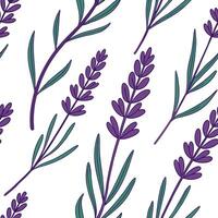 Bohemian lavender seamless tile pattern with vibrant purple blooms and intricate leaf details on white background ideal for eclectic spaces Clean vector