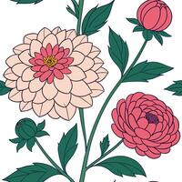 Bohemian garden flowers seamless tile pattern with eclectic peonies and dahlias in rich vibrant colors perfect for creative spaces Clean Set 2 vector