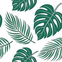 Bohemian palm leaf seamless tile pattern with vibrant green palms and intricate details on a white background ideal for eclectic spaces Clean Set 3 vector