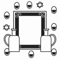 Border frame with floating gelt coins and Hanukkah oil jug copy space Clean vector