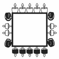 Border frame with glowing Hanukkah candles and dreidels white copy space Clean vector