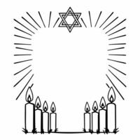 Border frame with glowing menorah and floating Star of David copy space Clean vector