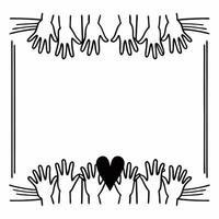 Border frame with raised hands and heart icon symbolizing activism and love for Human Rights Day Clean vector
