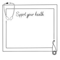 Border frame with insulin pen and stethoscope Support Your Health text Clean vector