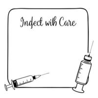Border frame with insulin vial and syringe Inject with Care text Clean vector