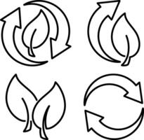Outline black recycled arrow with leaf set icon vector