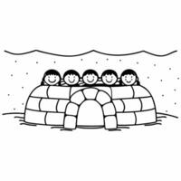Candid group of friends laughing while building a snow fort Clean vector