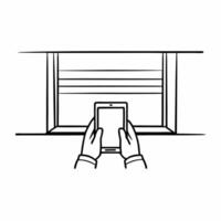 Candid moment of a person checking their financial portfolio on a tablet while sitting by a window Clean vector