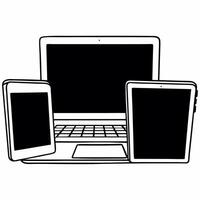 Candid shopper comparing Cyber Monday prices on multiple devices Clean vector