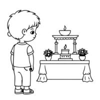 Candid shot of a child admiring a Labh Pancham altar Clean Set 2 vector