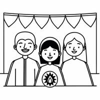 Candid shot of a family creating a glowing Diwali decoration together with a focus on their happy faces and the festive scene Clean vector