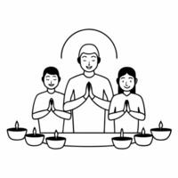 Candid shot of a family performing a Diwali puja together with glowing diyas and a serene atmosphere Clean vector
