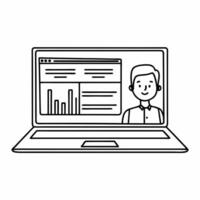 Candid shot of a young professional setting up a retirement plan online with charts and graphs on the screen Clean vector