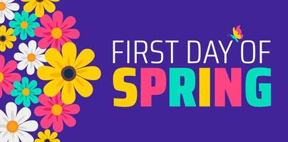 First Day of Spring flower background banner or poster design template. observed every year in March. vector