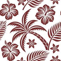 Combine Polynesian cultural aesthetics with modern tile patterns featuring tropical elements like palm trees and hibiscus flowers Clean vector