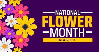 National Flower Month background banner or poster design template. observed every year in March. Holiday concept. Use to any Template, card, poster, placard, template. vector