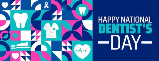 Dentist's Day geometric shape pattern background banner or poster design template. observed every year in March. Holiday concept. Use to any Template, card, poster, placard, template. vector