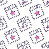 Compose neon themed icon tile patterns mixing luminous tech illustrations and minimal white negative space suitable for event promos or digital branding Clean vector