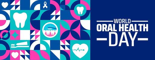 World Oral Health Day geometric shape pattern background banner or poster design template. observed every year in March. Holiday concept. Use to any Template, card, poster, placard, template. vector
