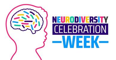 Neurodiversity Celebration Week background banner or poster design template with child and brain design. vector
