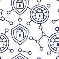 Contemporary seamless pattern with integrated cyber elements and digital network symbols arranged in elegant tiled format with isolated whitebalance for tech aesthetics Clean vector