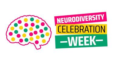 Neurodiversity Celebration Week background banner or poster design template with colorful brain design vector