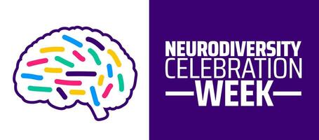 Neurodiversity Celebration Week background banner or poster design template with colorful brain vector