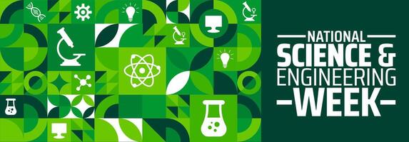 National Science and Engineering Week geometric shape pattern background banner or poster design template. observed every year in March. Holiday concept. Use to any Template, card, poster, placard. vector