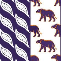 Craft seamless tile patterns that use stylized animal depictions from ethnic fauna featuring a dynamic color palette and white space for contrast Clean vector