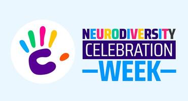 Neurodiversity Celebration Week background banner or poster design template with colorful child hand. vector