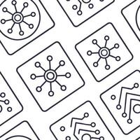 Craft symmetrical patterns of modern tech icons and circuit lines in isolated white squares perfect for hi tech corporate presentations and brand materials Clean vector