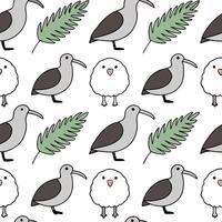 Create a seamless tile pattern featuring local wildlife from New Zealand such as kiwis albatrosses and sheep with soft textures and organic lines Clean Set 2 vector