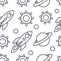 Create futuristic seamless patterns with digital technology icons and sci fi motifs featuring isolated white backgrounds for clean minimal designs Clean vector