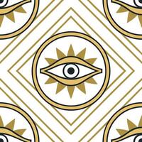 Create seamless tile pattern incorporating ancient Egyptian symbols such as the Eye of Horus with rich gold accents and geometric shapes Clean vector