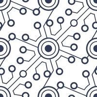 Create seamless tile pattern featuring interconnected digital grid circuits with isolated white balance for a modern high tech network visualization Clean vector