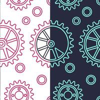 Create seamless tile patterns based on cyberpunk visuals incorporating bright neon signs mechanical details and white space for contrast Clean vector