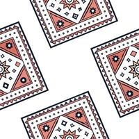 Create seamless tile patterns using cultural craft elements such as traditional rug designs with detailed motifs and vibrant colors set against white space Clean vector