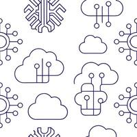 Create seamless tile patterns with futuristic technology inspired symbols including cloud computing AI and digital circuits with isolated white balance Clean Set 5 vector