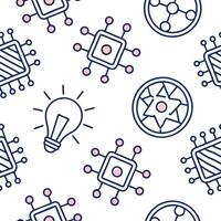 Curate seamless patterns based on futuristic technology themes integrating digital circuits neon designs and isolated white balance for modern use Clean vector