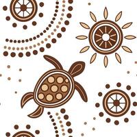Design a seamless tile pattern using Aboriginal Australian symbols featuring earthy tones and intricate dot painting designs Clean vector