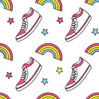 Design neon inspired seamless patterns blending retro wave arcs and flickering outlines on stark white for youthful bold marketing statements Clean vector