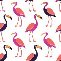 Design seamless tile patterns featuring African birds such as flamingos ostriches and hornbills with vibrant colors and intricate detailing Clean vector