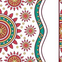 Design seamless tile patterns with a focus on traditional vibrant colors combined with ethnic symbols and a white negative space layout Clean vector