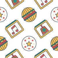 Design seamless tile patterns with cultural celebration iconography such as dance music and food all framed by clear white space Clean vector