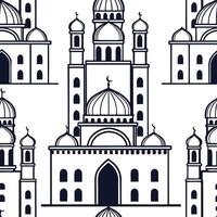 Design seamless tile patterns with traditional ethnic architectural elements featuring columns arches and walls with white space separation for balance Clean vector
