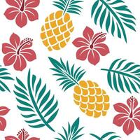 Design seamless tile pattern using the iconic symbols of Hawaiian culture focusing on tropical motifs and vibrant color schemes Clean vector