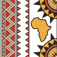 Develop seamless patterns with African cultural elements using bright color accents and sharp geometric contrasts for digital products Clean vector