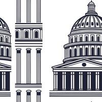 Develop seamless tile designs based on cultural architecture featuring detailed facades iconic columns and ample white space for modern style Clean vector